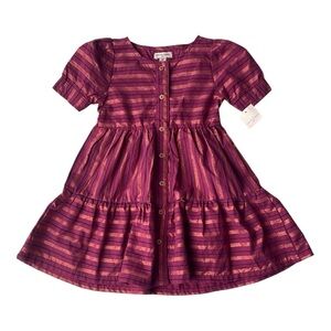 NANETTE LEPORE Burgundy and Rose Gold Striped Button-Front Dress - Girls 3T